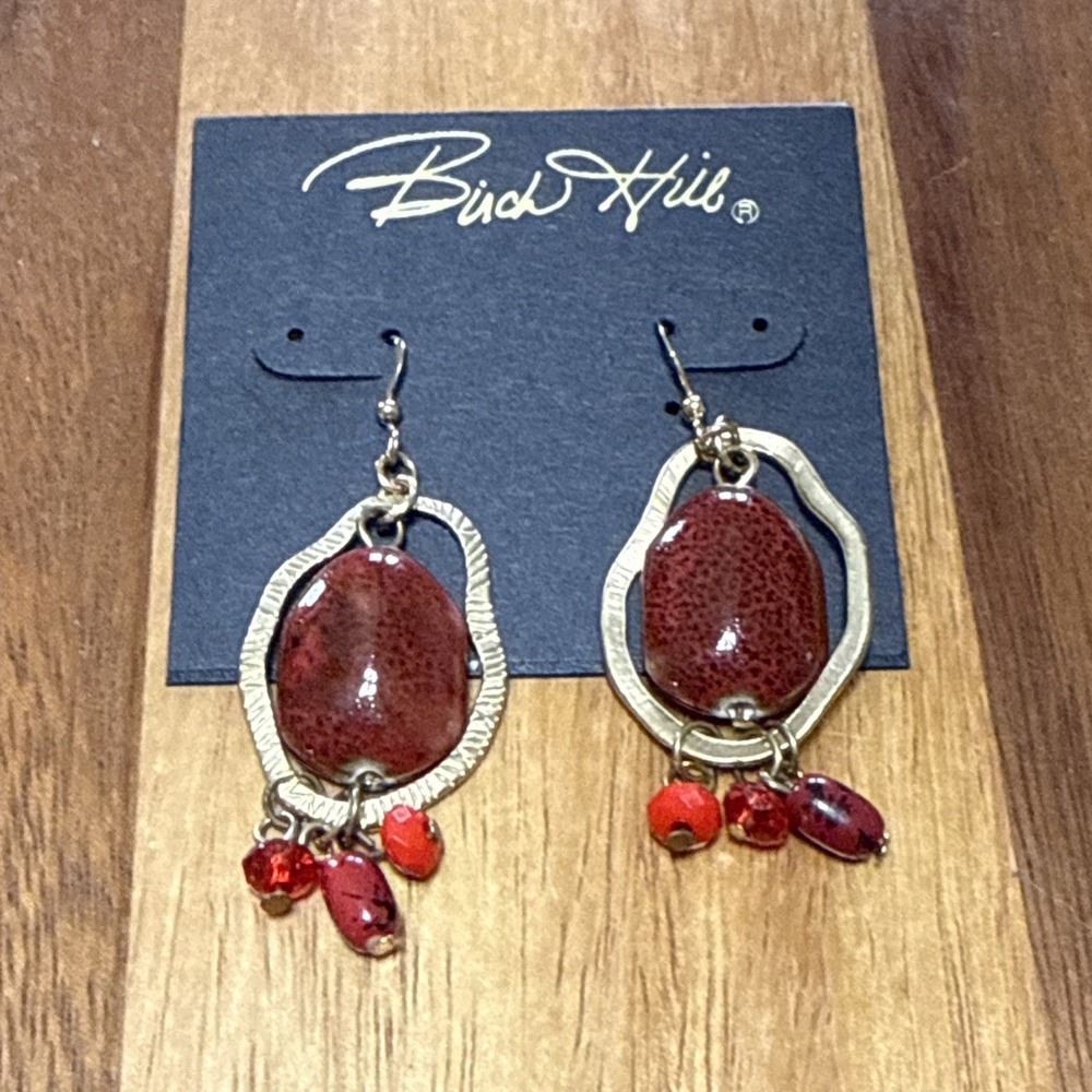 Buck Hill Nwt Boho Artisan Red Stones With Gold Colored Inserts - Picture 1 of 1